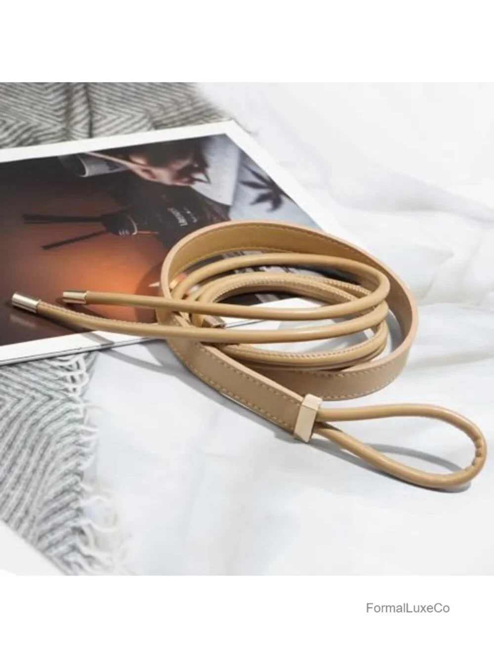 PU Leather Knotted Thin Waist Belt for Women